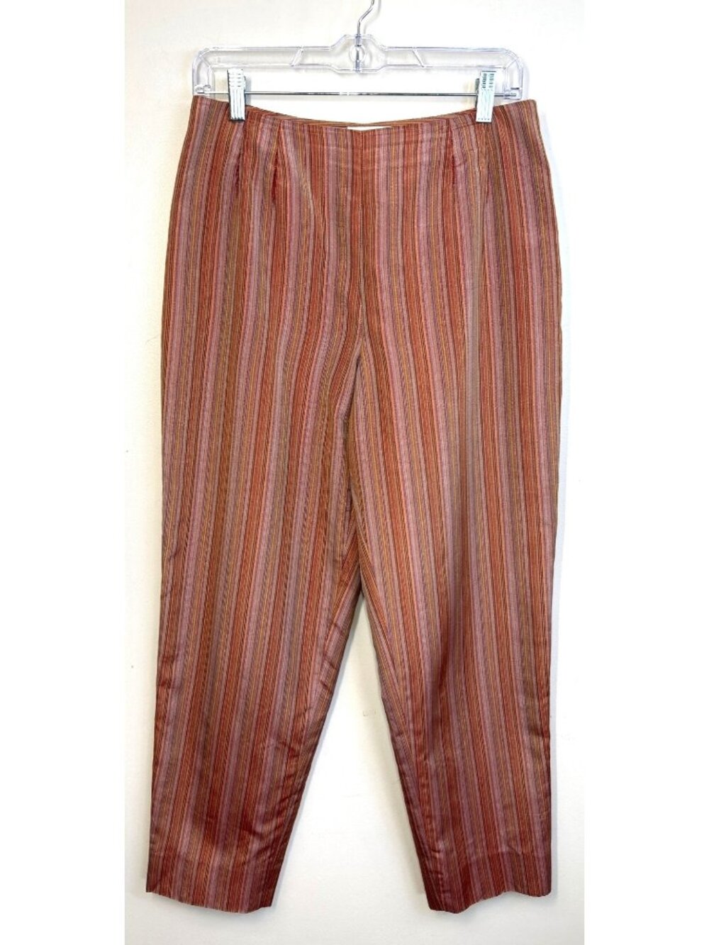 Talbots Women's 8 Brown Multi Striped Silk Cotton Blend Tapered Pants Coastal